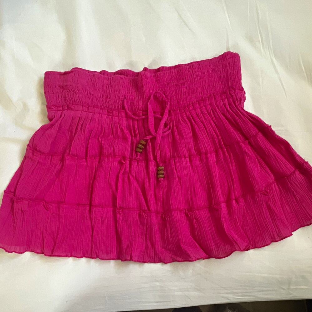 Orageous Women’s Pink Cotton Mini Skirt M Elastic Waist Drawstring Ruffle
